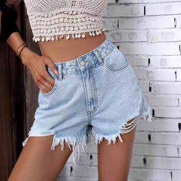 MQTIME  -  Trendy Womens High Waist Ripped Denim Shorts Vintage Distressed Casual Summer Hot Pants Fashion INS Style Streetwear